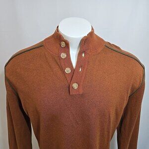 Sundance Highland Stitch Henley Sweater Mens Size XXL Cotton Knit Orange Green